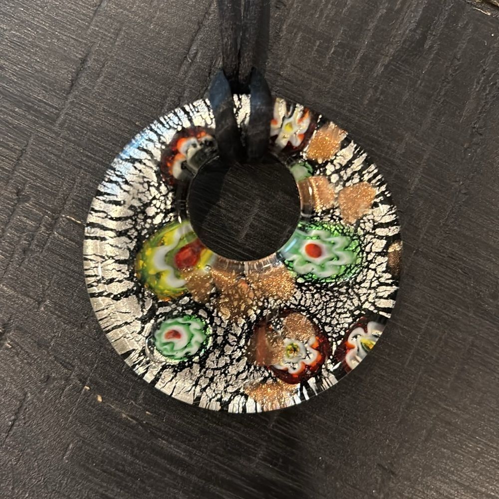 Millefiori Glass Circle Colorful Multicolor Pendant Necklace - Picture 9 of 9